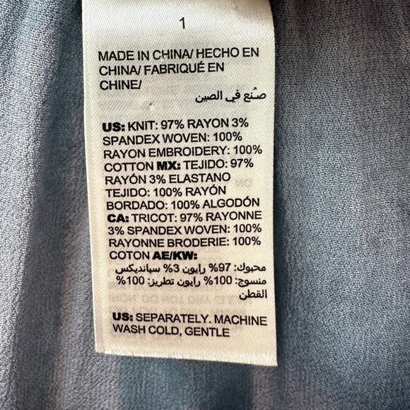 CHICO’S | Zenergy Faded Blue Embroidered Knit Top | Size 1 Medium - Picture 7 of 7